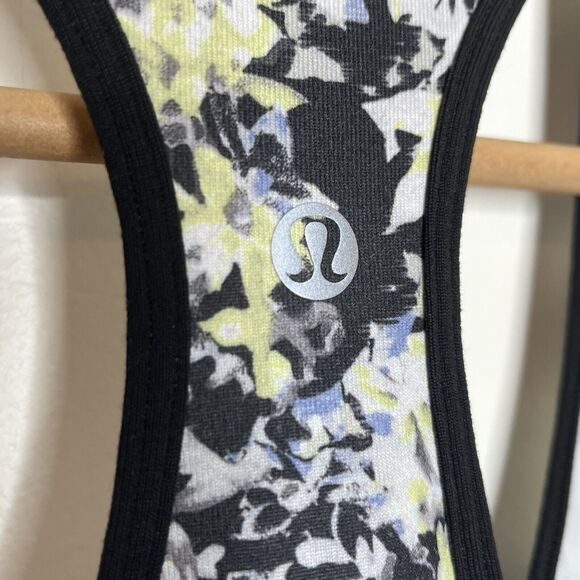 Lululemon Cool Racerback Tank Top Black Blue Yellow Floral Print Womens 8 - Picture 6 of 6